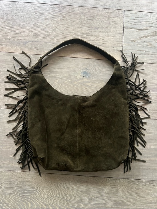 Haute Hippie Handbags - Haute Hippie Fringed Suede Shoulder Bag - Olive Green